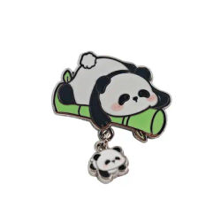 Cute Panda Enamel Pins with Dangle Baby Panda Funny Bamboo Brooches Kawaii Animal Metal Badge Backpack Lapel Pin Jewelry Gift