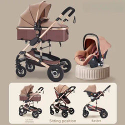 Luxury baby stroller, can sit or lie flat, 3-in-1 with newborn carrycot, can be pushed both ways, meets EU standards