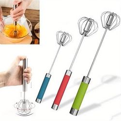 Set di 3 frullatori rotativi semiautomatici portatili in acciaio inox, ideali per cucinare in casa, in campeggio e per i picnic: mescolano facilmente uova e panna con risultati perfetti.
