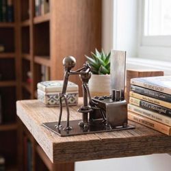 The Barber,'Artisan-Made Eco-Friendly Barber & Client Metal Figurine'