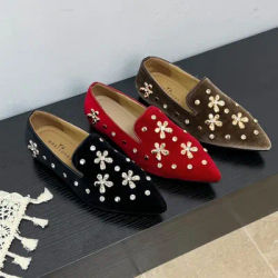 Nouvelles chaussures de luxe noires à pointes, mocassins décontractés en jean et sequins métalliques de haute qualité pour femmes, chaussures plates