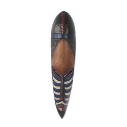 Ghanaian Princess,'Hand Carved West African Wood and Aluminum Wall Mask'