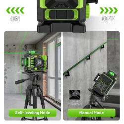Niveau laser Huepar 3D 12 lignes W03 avec trépied, auto-nivelant 360° ° Base rotative électrique Bluetooth à lignes croisées avec écran LCD et télécommande