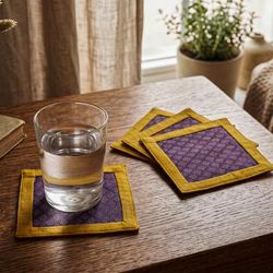 'Set of 4 Floral Yok Dok-Themed Silk and Cotton Coasters'