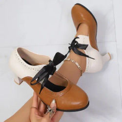 Chaussures à talons hauts colorées et ajourées avec lacets - Grande taille pour femmes - Printemps-Automne