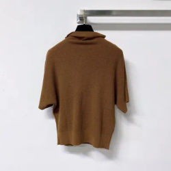2026 Haut en tricot de haute qualité pour femmes, col haut superposé, manches mi-longues style chauve-souris--hb813