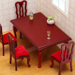 1/12 Dollhouse Miniature European Dining Table/Chair Retro Simulation Wooden Furniture Toy Doll House Living Room DIY Accessory