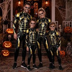 Halloween Tuta intera Body Costume di Gruppo Robot Stampa Cerniera frontale Sinistro Rave futuristico Unisex Costume per Club Feste Halloween Carnevale Bambini Adulti
