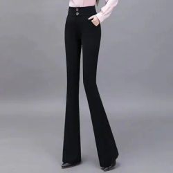 Pantalon évasé noir taille haute pour femmes, coupe cintrée, formel, bureau, décontracté