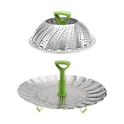 Cestello per la cottura a vapore di verdure, cestello in acciaio inox per pentole, inserto per la cottura a vapore pieghevole ed espandibile con manico estensibile adatto a pentole di varie dimensioni