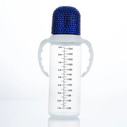 260ml Bling Blue Baby Bottle Anti-Colic Easy-to-Clean Design and Soft Silicone Nipple, BPA, Phthalate Free, Baby Shower Gift