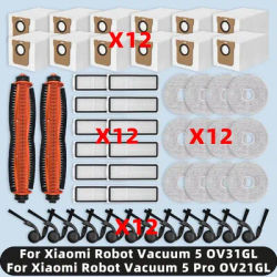 Compatible For ( Xiaomi Robot Vacuum 5 OV31GL / Xiaomi Robot Vacuum 5 Pro OV21GL ) Parts Main Side Brush Filter Mop Dust Bag