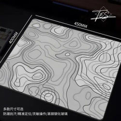 Tapis de souris de jeu en verre avec carte topographique noir et blanc, surface lisse givrée, tapis de bureau en verre trempé, tapis de souris amélioré pour FPS, bureau et esports