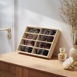 Organisateur de lunettes de soleil à 8 compartiments en velours, boîte de rangement empilable pour hommes et femmes, présentoir pour lunettes, montres et bijoux