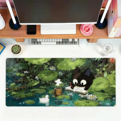 Tapis de souris vert avec plantes et chats, pour le bureau, les jeux et les claviers, antidérapant, grand format, imperméable