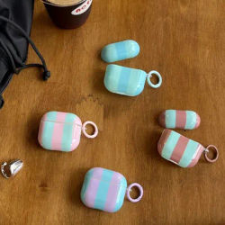 Étui de protection antichoc pour écouteurs AirPods 1 ou 2 3 4 5 Pro 2, avec motif créatif de rayures verticales aux couleurs contrastées et crochet