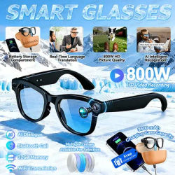 Nouvelles Lunettes Intelligentes 2026 Améliorées avec Caméra, Batterie Externe 3600 mAh, Photo et Vidéo HD 800W, Appel Bluetooth, Traduction Vocale, Lunettes de Soleil Homme
