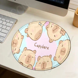 Tapis de souris rond antidérapant avec dessin de capybara, accessoires de bureau pour la maison et le gaming, tapis de clavier pour ordinateur portable, tapis décoratif pour tasse