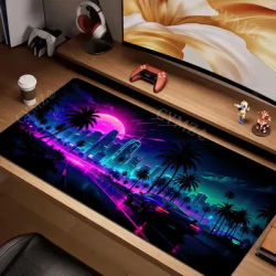 Tapis de souris futuriste avec illustration de ville, grand tapis de bureau, tapis de jeu, accessoires PC, tapis de clavier, tapis de souris, tapis de bureau