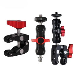 Bras magique à tête sphérique multifonction, Super pince, trou de 1/4 pouces, 3/8 pouces, pour GPS, téléphone, montage vidéo, caméra d'action, moniteur, lumière LED, micro