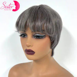 Short Colored 3*1 Silk Base Lace Pixie Cut Wig with Bangs 100% Human Hair Wig With Baby Hair PrePlucked Straight Remy Hair Wig