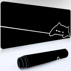 Tapis de souris noir, motif chat kawaii avec pattes blanches, tapis de bureau anime, tapis de souris pour ordinateur portable, tapis de bureau minimaliste, tapis de clavier et de souris pour joueurs.