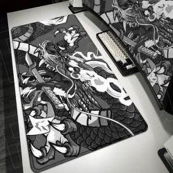 Tapis de souris pour ordinateur, motif Dragon japonais gris, antidérapant, en caoutchouc, accessoires de bureau, tapis de souris pour ordinateur portable, tapis de souris pour Gamer
