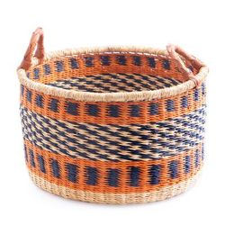 'Traditional Medium-Sized Orange and Midnight Rattan Basket'
