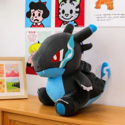 30-65cm Poke Mega Charizard X Plush Toy Soft Stuffed Black Dragon Doll Hug Pillow Anime Collectible Figure Bedroom Decor Gift