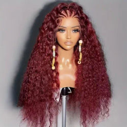 26Inch Long 180Density Lace Front Wig 99j Burgundy Color Soft Preplucked For Women Synthetic Kinky Curly With Baby Hair Glueless