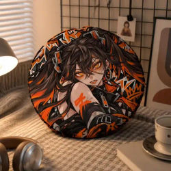 Anime Girl Character Pillow Orange Flame Cushion Stuffed Throw Pillow for Sofa Bed Punk Bedroom Decor Gift for Anime Fans