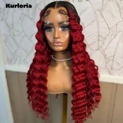 Ombre Red Deep Wave Wig 13x4 13x6 HD Lace Front Wig Pre-plucked with Soft Baby Hair 100% Human Hair Glueless Wear and Go Wig