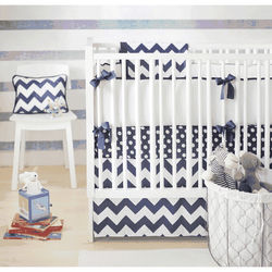 New Arrivals Zig Zag Navy 3 Piece Baby Crib Bedding Set