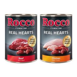 Rocco Real Hearts 24 x 400 g - 2 gusti: Manzo con Cuori di Pollo + Pollo con Cuori di Pollo
