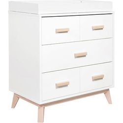 Babyletto Scoot 3-Drawer Changer Dresser w/Removable Changing Tray - White / Washed Natural