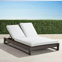 Palermo Double Chaise Lounge in Bronze Wicker - Standard, Rain Sailcloth Salt - Frontgate