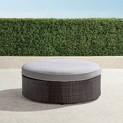 Pasadena II Ottoman in Bronze Wicker - Sunbrella Rain, Rain Sailcloth Seagull - Frontgate