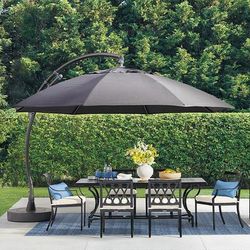 11-1/2' Outdoor Umbrella, European Round Side Mount Umbrella with Base, Heather Canopy, Bronze - Frontgate