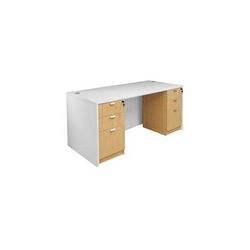 White & Woodgrain Rectangular Managers Desk w/6 Drawers