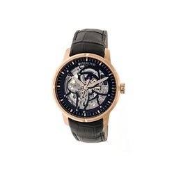 Heritor Ryder Skeleton Dial Leather-Band Watch Rose Gold/Black/Black Standard HERHR4606