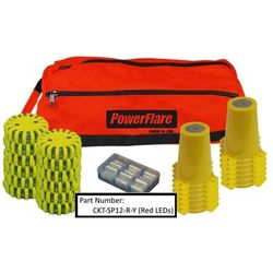 Powerflare 12-Position Cone Adapter Kit with 12-Pack Soft Pack of Magnetic PowerFlare Lights Red/Amber LEDs Olive Drab Green Shell CKT-SP12M-RA-OD