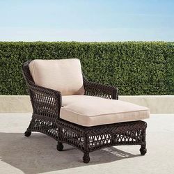 Hampton Chaise in Black Walnut Wicker - Standard, Cara Stripe Air Blue - Frontgate