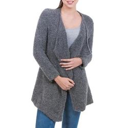 Charcoal Boucle,'Andean Dark Grey Alpaca Blend Open Front Cardigan'