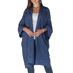Indigo Garden,'Hand Stamped Batik Flowers on Short Rayon Robe from Bali'