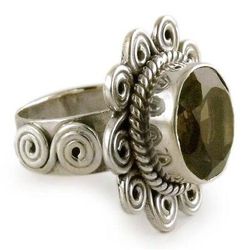 'Sunflower' - Sterling Silver and Smoky Quartz Floral Cocktail Ring