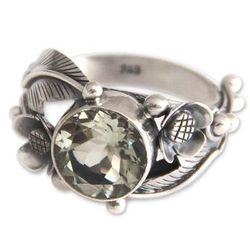 Handcrafted Floral Prasiolite Ring 'Sunflowers'