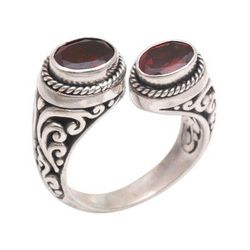 Garden Gaze,'Garnet and Sterling Silver Wrap Ring from Bali'