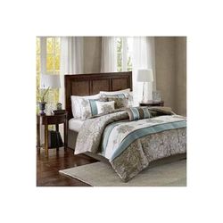 Madison Park Caroline King Jacquard 7 Piece Comforter Set in Blue - Olliix MP10-4323