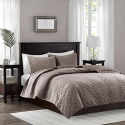 Madison Park Harper Velvet Full/Queen 3 Piece Coverlet Set in Taupe - Olliix MP13-3305