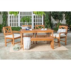 Patio 6 Piece Dining Table Set in Brown - Walker Edison OW6XSDTBR
